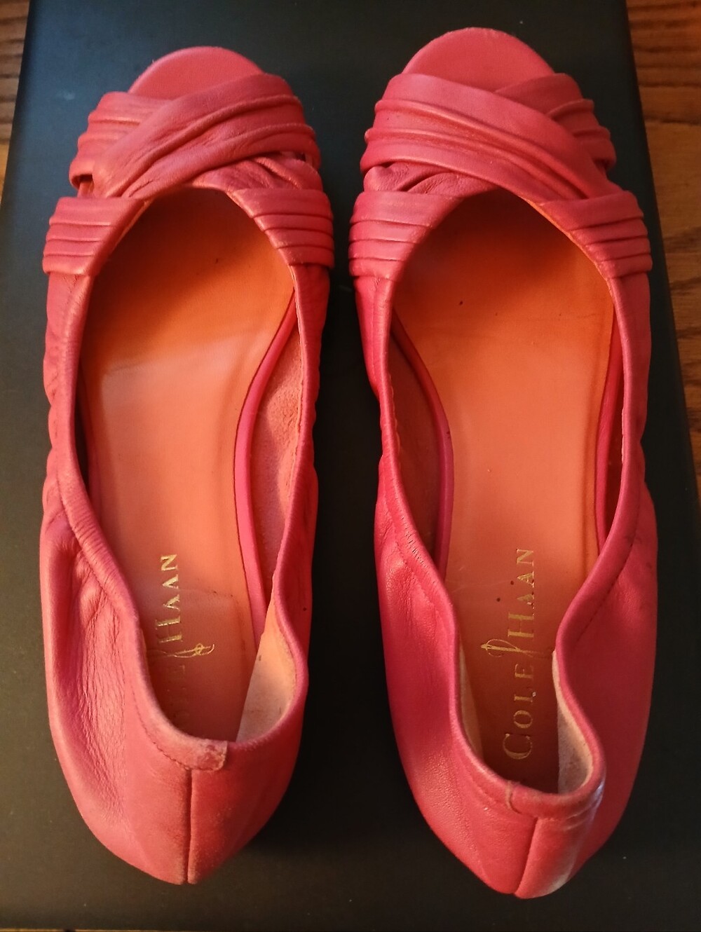 Cole Haan Coral-Pink Leather Twist Strap Flats